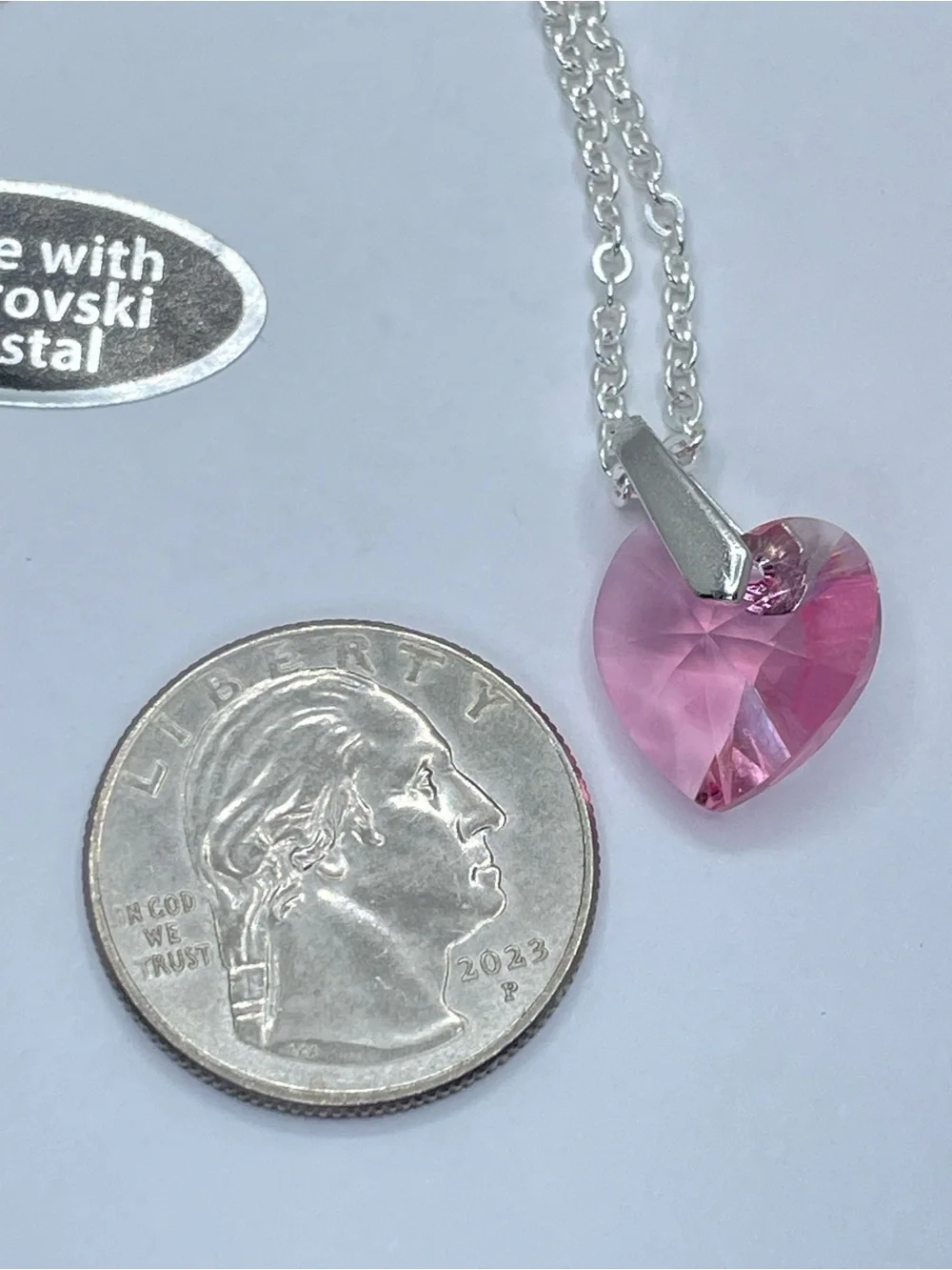Swarovski Crystal Elements Pink Heart Crystal Necklace Silver Pendant Minimalist